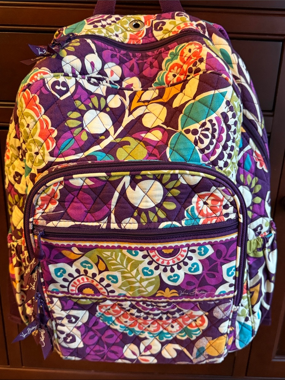 Vera Bradley large Quilted Floral Purple Women's Backpack Plum Crazy